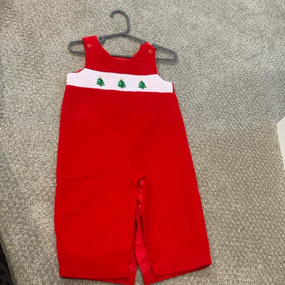 Baby Boy Smocked Christmas Tree Overalls 12 months